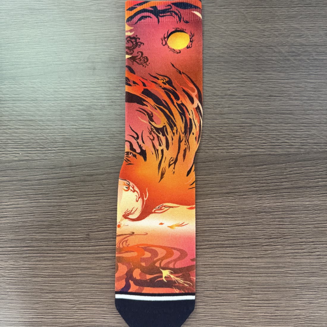 Custom knit sock, phoenix print
